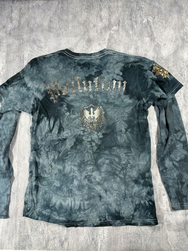 Pollution Blue Tie-Dye Y2K Shirt with Thermal Undershirt