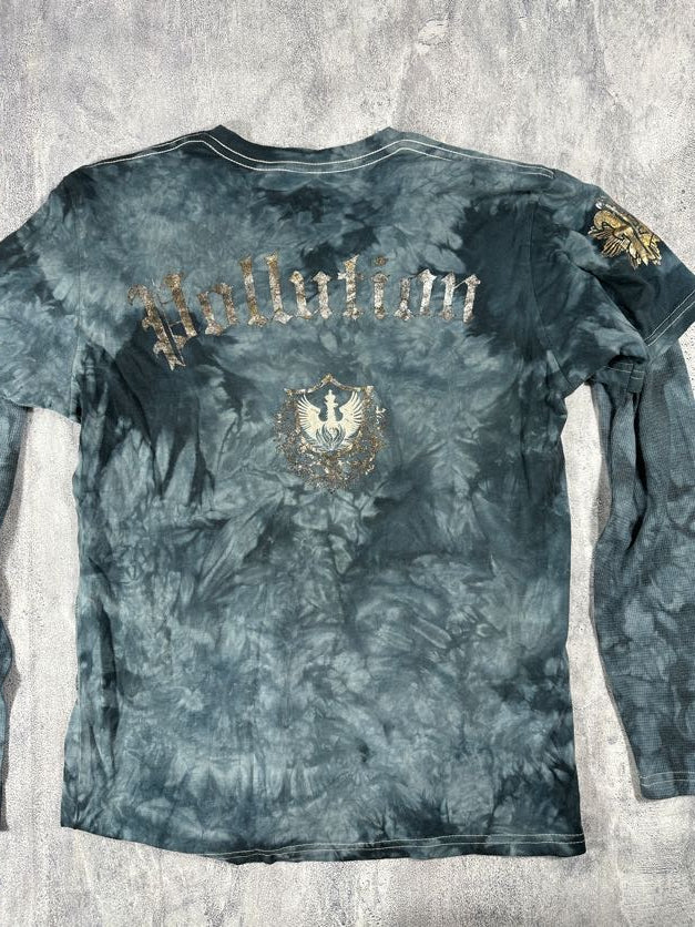 Pollution Blue Tie-Dye Y2K Shirt with Thermal Undershirt