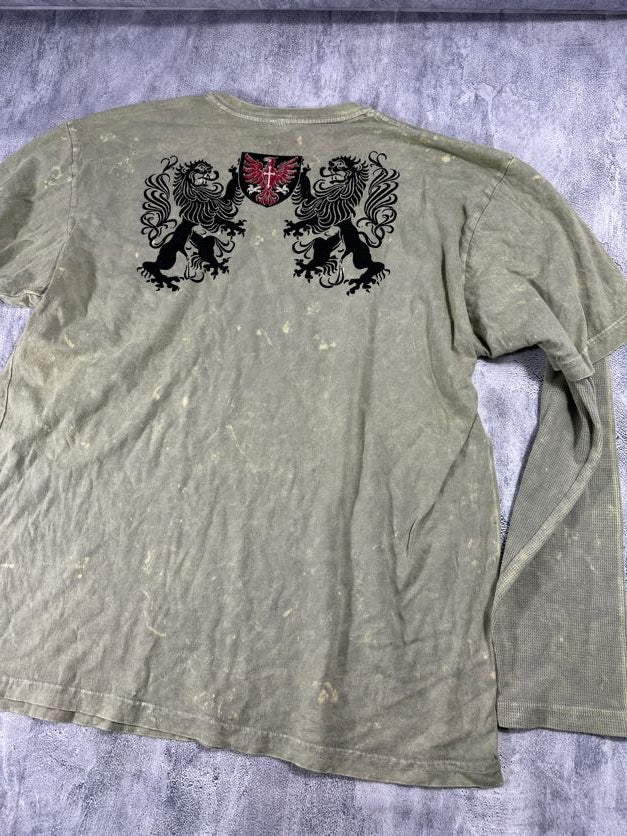 Pollution Green Long Sleeve Y2K Shirt with Thermal Long Sleeves