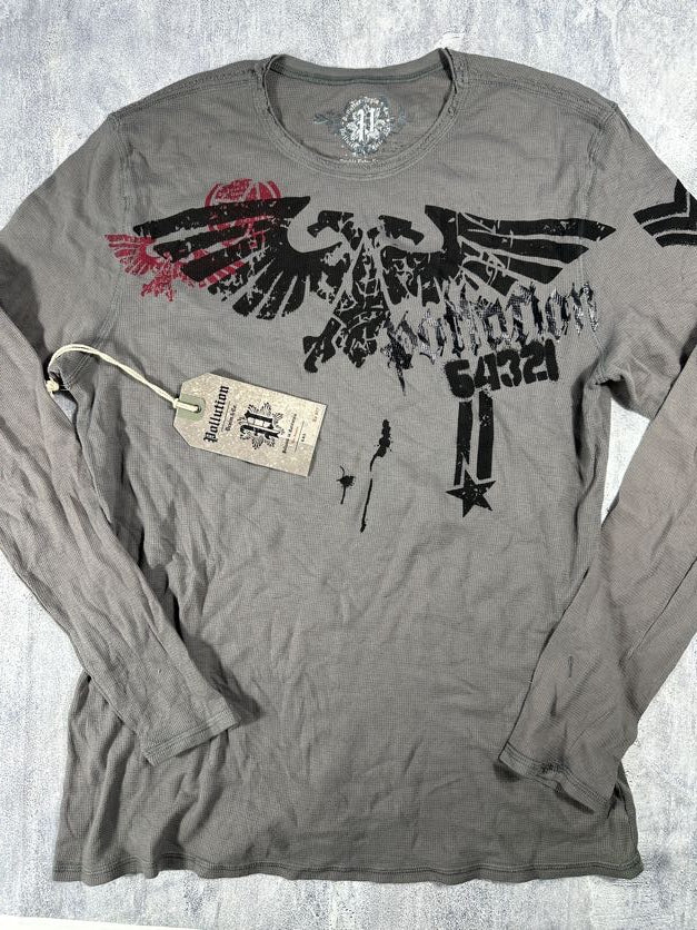 Pollution Gray/Red Y2K Thermal Long Sleeve Shirt