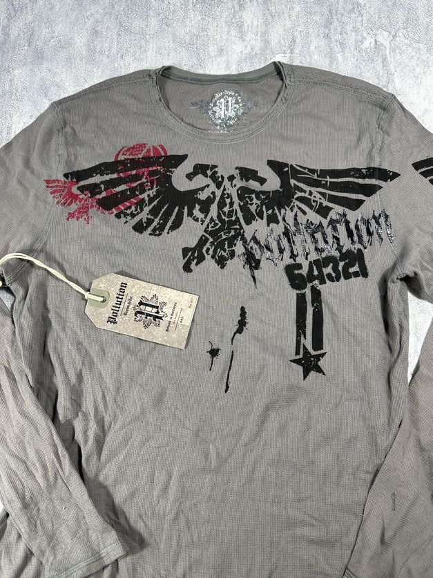Pollution Gray/Red Y2K Thermal Long Sleeve Shirt
