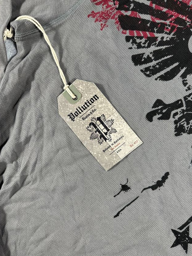 Pollution Gray/Red Y2K Thermal Long Sleeve Shirt
