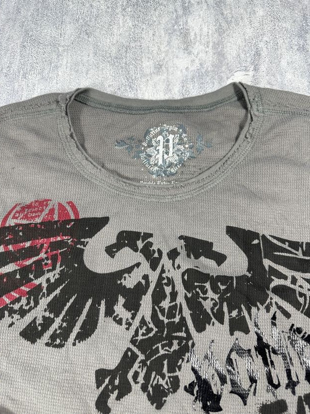 Pollution Gray/Red Y2K Thermal Long Sleeve Shirt
