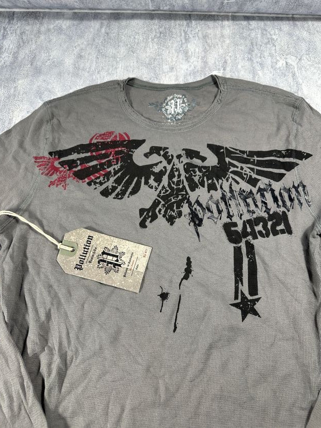 Pollution Gray/Red Y2K Thermal Long Sleeve Shirt