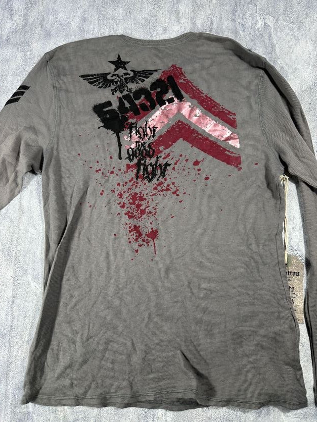 Pollution Gray/Red Y2K Thermal Long Sleeve Shirt