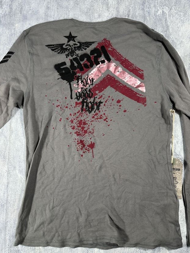 Pollution Gray/Red Y2K Thermal Long Sleeve Shirt