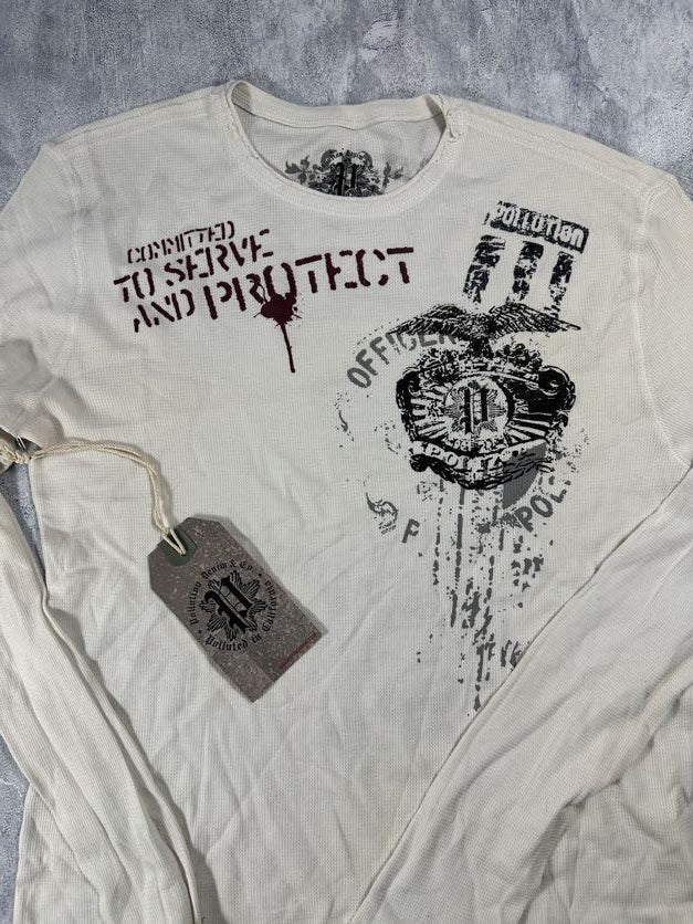 Pollution White Y2K Thermal Long Sleeve Shirt