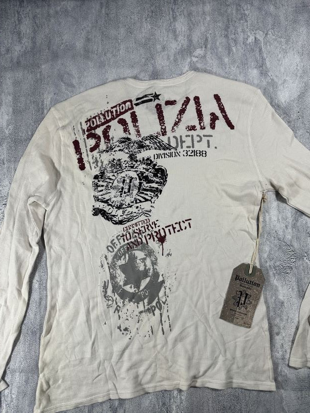 Pollution White Y2K Thermal Long Sleeve Shirt