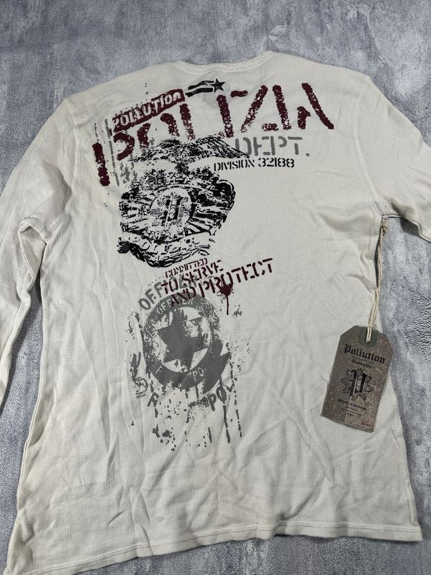 Pollution White Y2K Thermal Long Sleeve Shirt