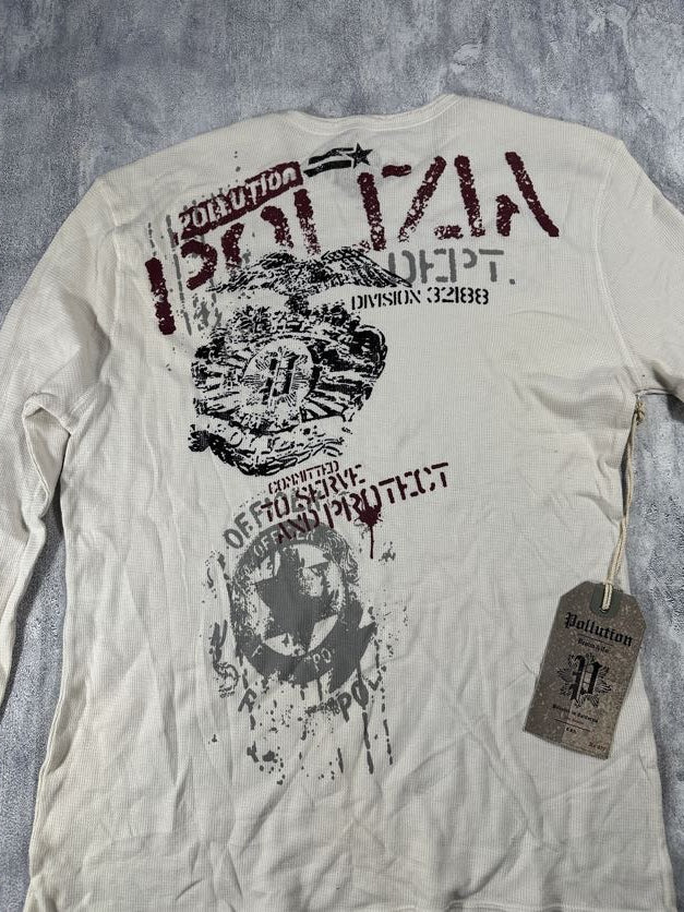 Pollution White Y2K Thermal Long Sleeve Shirt