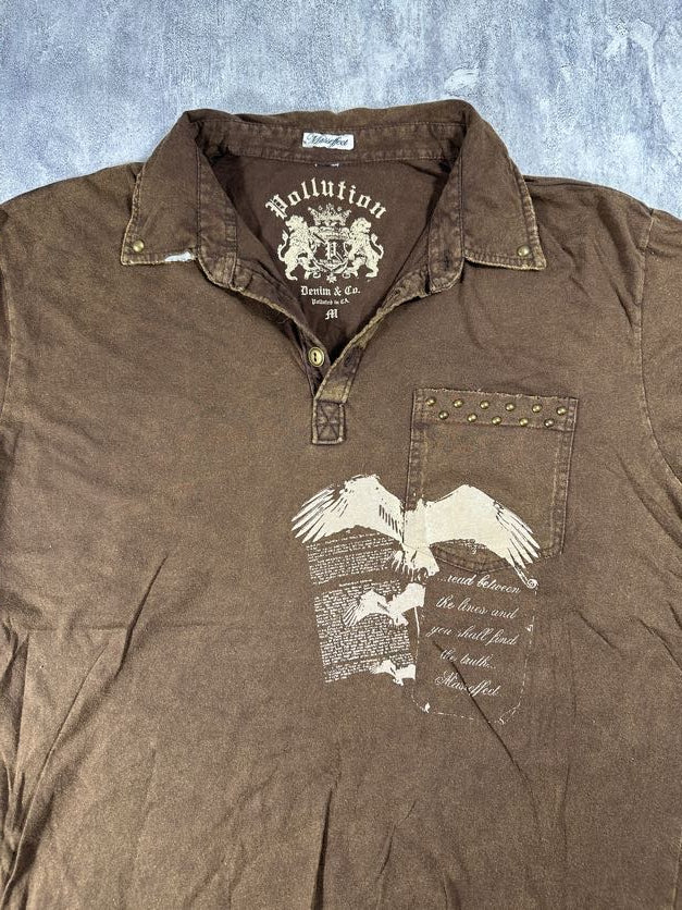 Pollution Brown Collared Y2K Shirt