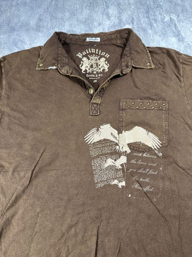 Pollution Brown Collared Y2K Shirt