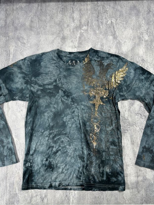 Pollution Blue Tie-Dye Y2K Shirt with Thermal Undershirt