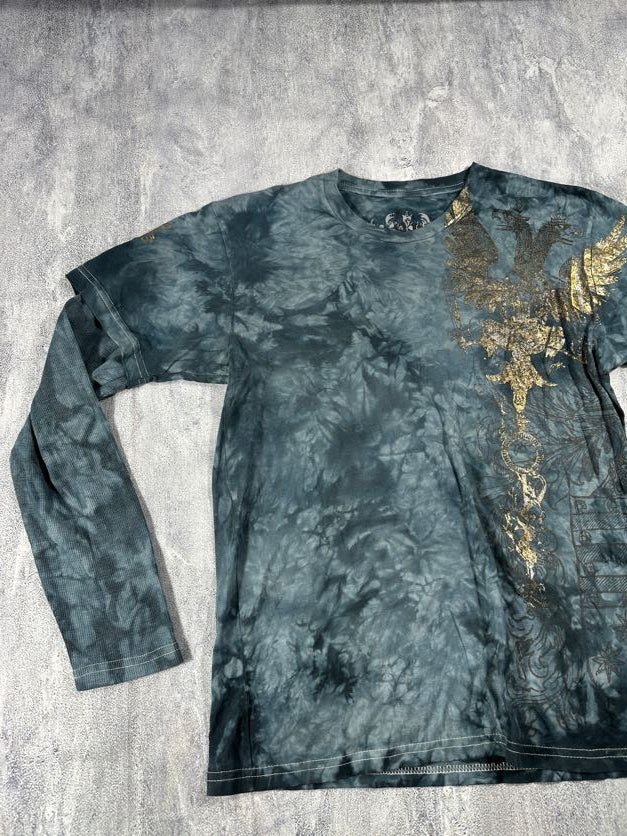 Pollution Blue Tie-Dye Y2K Shirt with Thermal Undershirt