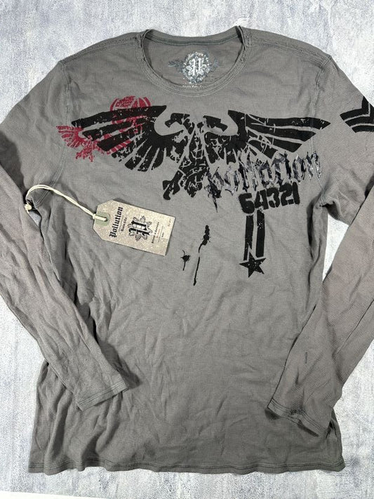 Pollution Gray/Red Y2K Thermal Long Sleeve Shirt