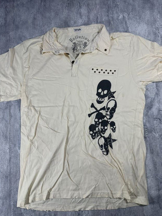 Pollution White Y2K Collared Shirt