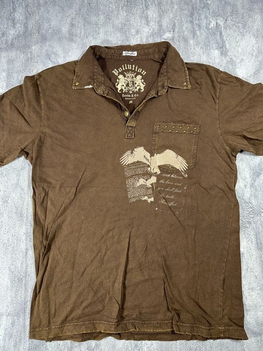 Pollution Brown Collared Y2K Shirt